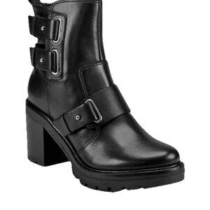 Marc Fisher LTD Dream Black Genuine Leather Ankle Boots S-5.5-Moto Lug Sole